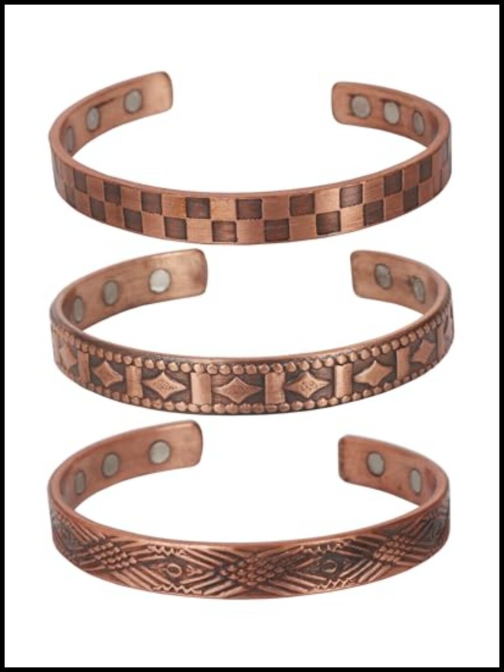 Pure Copper Magnetic Bracelet Set - Adjustable Cuff with 12 Neodymium Magnets